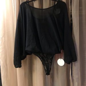 Brand New Black Chiffon L/S bodysuit